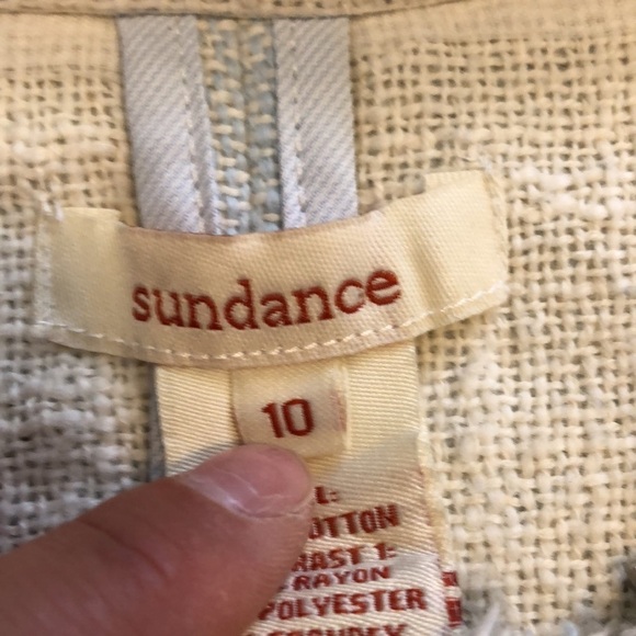 Sundance Womens Blazer Jacket Sz 10 Blue Fringe Tweed Western Boho Cottagecore - Picture 6 of 8